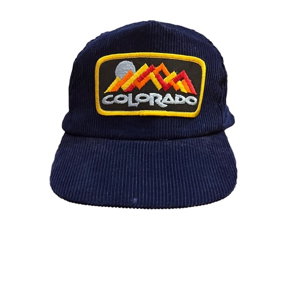 Other - Colorado patch corduroy navy blue hat cap adjustable back mountainscape RARE
